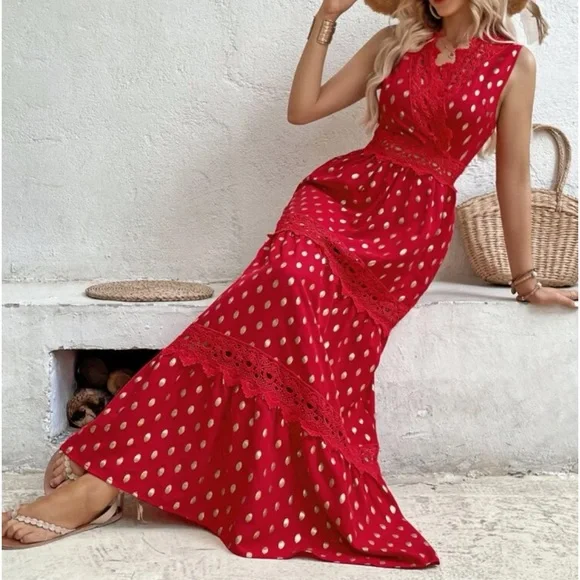 open lace back dress Red Gold Chain Cutout Bodycon Maxi Dress 8 main image 1